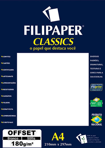 Papel Offset Branco A4 180g Filipaper 50 Folhas