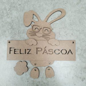 Coelho Penduricalho com Placa Feliz Páscoa