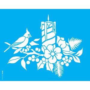 Stencil Natal OPA Vela com Arranjo e Pássaro 3456 -20 x 25