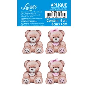 Aplique em Papel e MDF APM3-322- Coleção Mon Monde Rose Bleu – Ursinhos