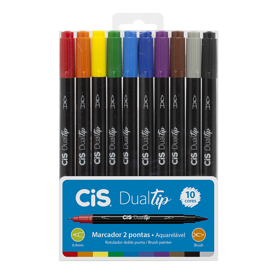 Caneta Marcador Artístico Dual Tip – Cis 10 cores