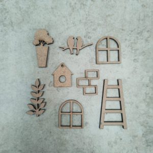 Kit Aplique Escada, janela e acessórios MDF 3mm